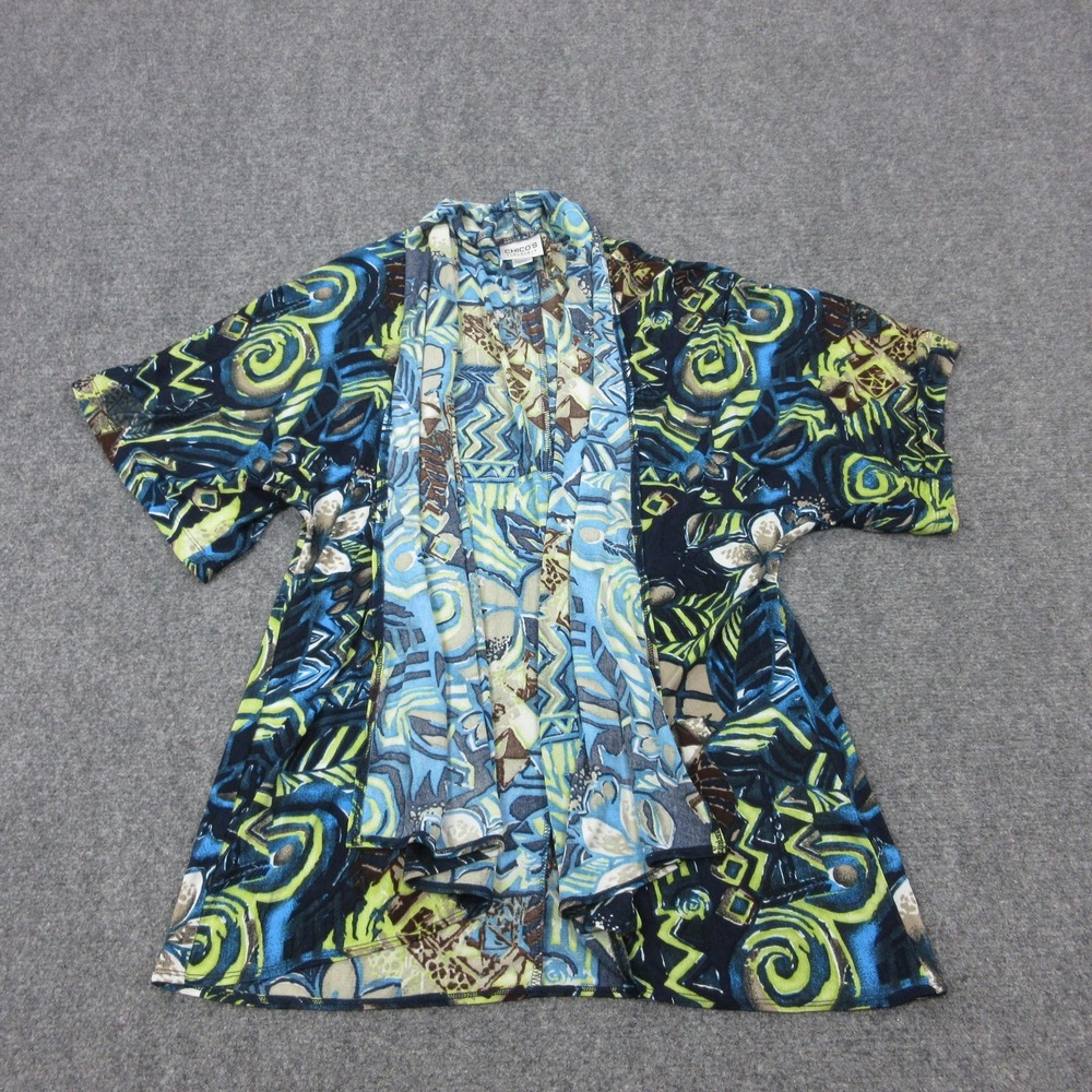 Chico's Kimono Blouse Womens 3 Multicolor Geometric Short Sleeve Travelers Top